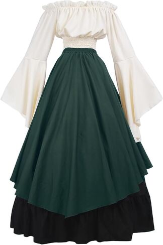 CR ROLECOS Renaissance Costume Women Medieval Peasant Dress Trumpet Sleeve Victorian Ren Faire Shirt and Skirt in Saudi Arabia