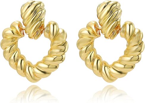 14K الذهب محكم قطرة مستديرة استرخى أقراط للنساء هندسية دائرة الملتوية أقراط مطرقة الباب بيان أقراط مجوهرات in Kuwait