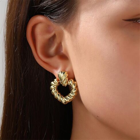 14K الذهب محكم قطرة مستديرة استرخى أقراط للنساء هندسية دائرة الملتوية أقراط مطرقة الباب بيان أقراط مجوهرات in Kuwait