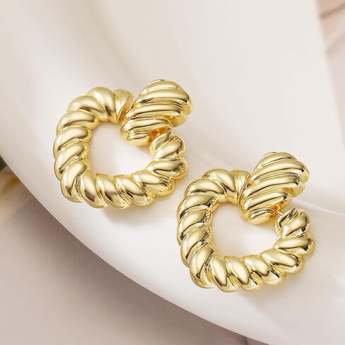 14K الذهب محكم قطرة مستديرة استرخى أقراط للنساء هندسية دائرة الملتوية أقراط مطرقة الباب بيان أقراط مجوهرات in Kuwait