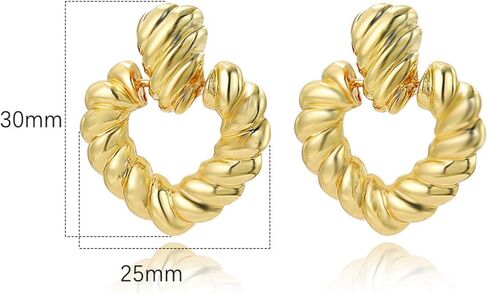 14K الذهب محكم قطرة مستديرة استرخى أقراط للنساء هندسية دائرة الملتوية أقراط مطرقة الباب بيان أقراط مجوهرات in Kuwait