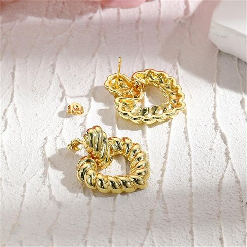 14K الذهب محكم قطرة مستديرة استرخى أقراط للنساء هندسية دائرة الملتوية أقراط مطرقة الباب بيان أقراط مجوهرات in Kuwait