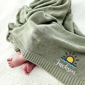 Luxury Personalized Name Baby Blanket, Embroidered Name Baby Blanket, Soft Breathable Cotton Knit Baby Blanket, Newborn Baby Gift, New Mom Gifts, Newborn Baby Girl & Boy Gift