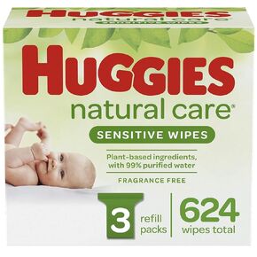 HUGGIES Natural Care Unscented Baby Wipes, Sensitive, 3 Refill Packs, 552 Count Total