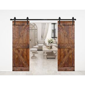 K Series 56in x 84in (28in x 84in x 2 Panels) Carbon Gray Finished Solid Wood Sliding Barn Door with Hardware Track - Assembly Needed