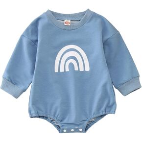 Baby Sweatshirt Romper Crewneck Oversized Pullover Sweatshirt Long Sleeve Bodysuit Outfit 0-18 Months (Pink, 3-6 Months)