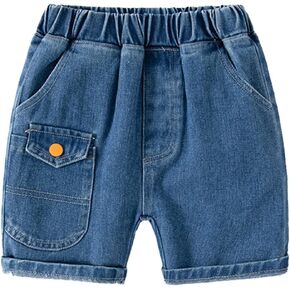 Toddler Baby Boys Baggy Jeans Elastic Waist Soft Breathable Chambray Cute Jean Pants Infant Boys Comfy Light Denim Pants