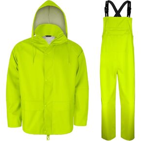 FWG Workwear Hi Vis Waterproof Jacket & Bib Pants Combo - Men's Rain Suit, Stretchable & Durable in Kuwait