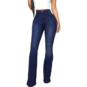 Maiyifu-GJ Women High Waist Wide Leg Bootcut Jeans Washed Flare Bell Bottom Jean Trouser Retro Stretch Slim Fit Denim Pants