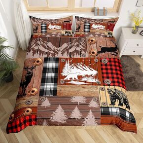 jejeloiu Personalized Bear Duvet Cover for Kids Boys Girls,Toddler,Wildlife Animal Pattern Bedding Set,Brown Bear Comforter Cover,Country Cabin Bedspread Cover,Bedroom Decor,No Comforter