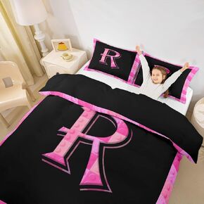 Erosebridal Pink Monogram Kids Comforter Cover Initial Letter V Toddler Size Bedding Set for Girls Teen Women,Building Blocks Letter Duvet Cover Black Simple Bedspread Cover