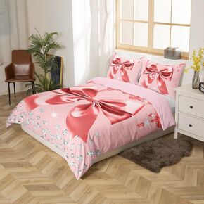 Watercolor Bow Bedding Set Toddler Size Kids Cute Bowknot Comforter Cover for Boys Girls Teens Coquette Bows Duvet Cover Breathable Soft Lightweight Dreamy Princess Style Room Decor Blue Silver