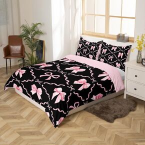 Cute Bowknot Duvet Cover Toddler Size Coquette Bows Bedding Set for Kids Girls Decor Watercolor Bow Comforter Cover Breathable Soft Lightweight Dreamy Princess Style Bedroom Decor Black Grey Pink