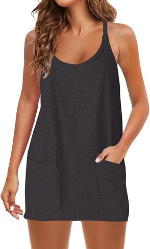 Summer Dresses Shirt for Women Sleeveless Mini V Neck Dress Spaghetti Strap Sundress Athletic Short Dress With Pockets in Saudi Arabia