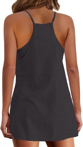 Summer Dresses Shirt for Women Sleeveless Mini V Neck Dress Spaghetti Strap Sundress Athletic Short Dress With Pockets in Saudi Arabia