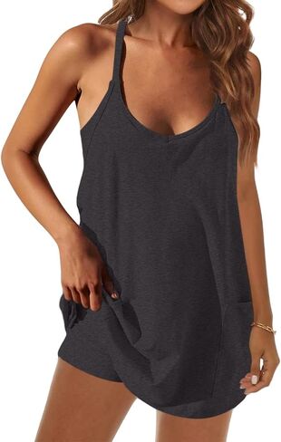 Summer Dresses Shirt for Women Sleeveless Mini V Neck Dress Spaghetti Strap Sundress Athletic Short Dress With Pockets in Saudi Arabia