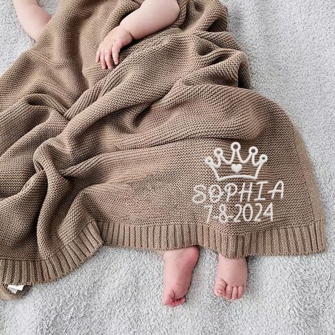 Luxury Personalized Name Baby Blanket, Embroidered Name Baby Blanket, Soft Breathable Cotton Knit Baby Blanket, Newborn Baby Gift, New Mom Gifts, Newborn Baby Girl & Boy Gift in Kuwait