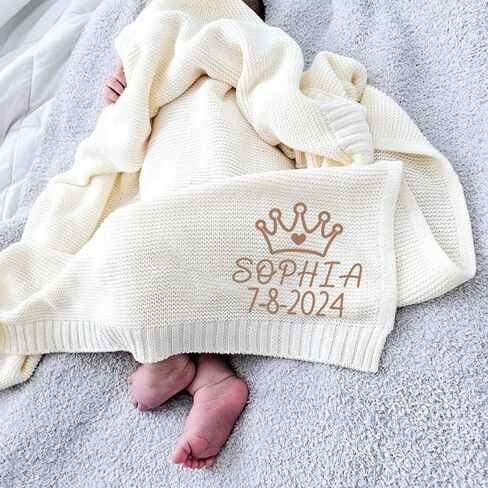 Luxury Personalized Name Baby Blanket, Embroidered Name Baby Blanket, Soft Breathable Cotton Knit Baby Blanket, Newborn Baby Gift, New Mom Gifts, Newborn Baby Girl & Boy Gift in Kuwait