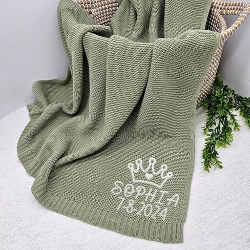 Luxury Personalized Name Baby Blanket, Embroidered Name Baby Blanket, Soft Breathable Cotton Knit Baby Blanket, Newborn Baby Gift, New Mom Gifts, Newborn Baby Girl & Boy Gift in Kuwait