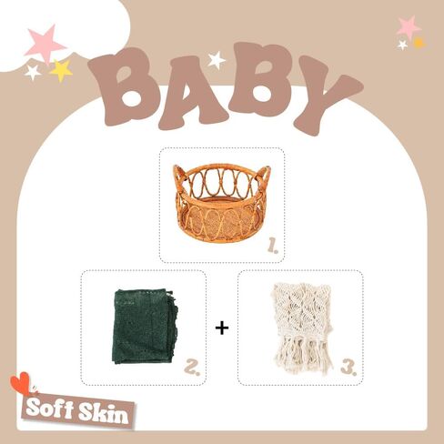 Kate Newborn Photography Props Rattan Circular Basket Handcrafted Bed Mini Doll Bed for Baby Photography Posing Props Photoshoot in Saudi Arabia