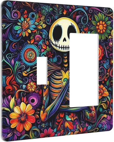 Decorative Switch Plates Funny Cute Cartoon Cat Floral Colorful Flower 2 Gang Double Toggle Outlet Light Switch Cover Wall Plate Electrical Faceplate For Kids Room Nursery Decor in Saudi Arabia