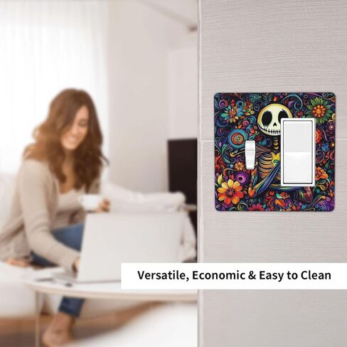 Decorative Switch Plates Funny Cute Cartoon Cat Floral Colorful Flower 2 Gang Double Toggle Outlet Light Switch Cover Wall Plate Electrical Faceplate For Kids Room Nursery Decor in Saudi Arabia