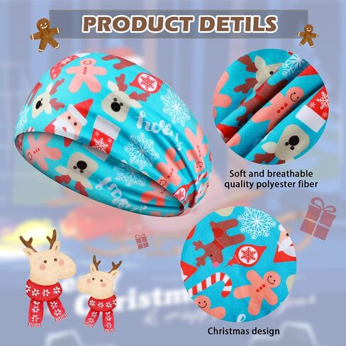 MTLEE 12 PCS Christmas Stretchy Headbands for Women Christmas Hair Accessories Non Slip Head Wrap for Women Girls Xmas Party (Stylish Pattern) in Saudi Arabia