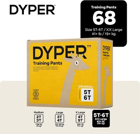 Dyper -Toddler Pull Up Style Potty Training Pants Girls/Boys Day and Boys Boys -مصنوعة من المكونات الصادقة القائمة على النباتات*، Hypoallergenic -Size 2T -3T (104 Count) in Kuwait
