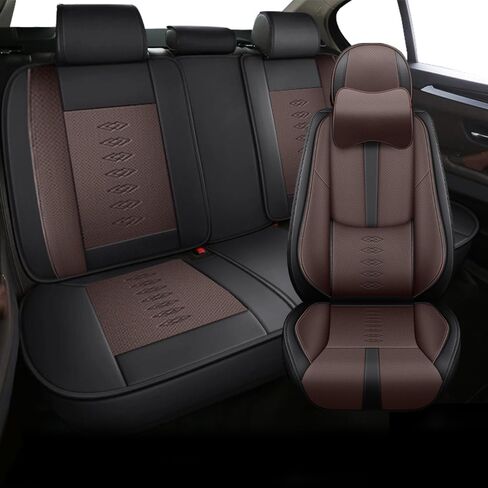 5PCS Premium Leather Seat Covers for Truck Cars, Fits 96% of Models, Waterproof, Stain-Resistant Car Seat Protectors（Black&Blue-Standard） in Saudi Arabia