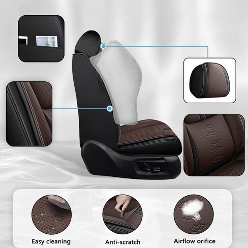 5PCS Premium Leather Seat Covers for Truck Cars, Fits 96% of Models, Waterproof, Stain-Resistant Car Seat Protectors（Black&Blue-Standard） in Saudi Arabia
