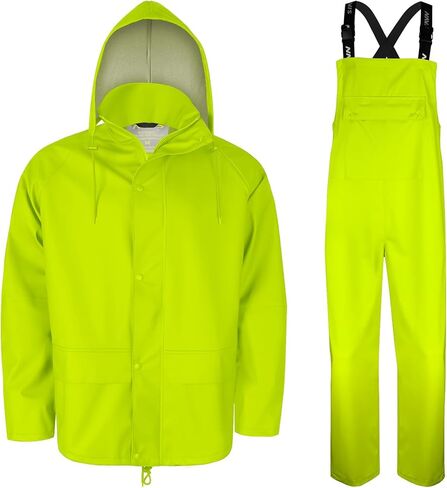 FWG Workwear Hi Vis Waterproof Jacket & Bib Pants Combo - Men's Rain Suit, Stretchable & Durable in Kuwait