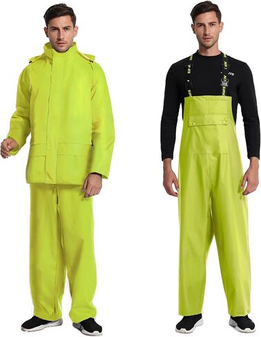 FWG Workwear Hi Vis Waterproof Jacket & Bib Pants Combo - Men's Rain Suit, Stretchable & Durable in Kuwait