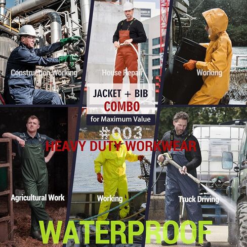 FWG Workwear Hi Vis Waterproof Jacket & Bib Pants Combo - Men's Rain Suit, Stretchable & Durable in Kuwait