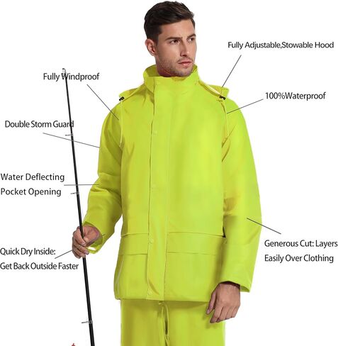 FWG Workwear Hi Vis Waterproof Jacket & Bib Pants Combo - Men's Rain Suit, Stretchable & Durable in Kuwait