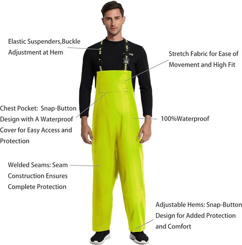 FWG Workwear Hi Vis Waterproof Jacket & Bib Pants Combo - Men's Rain Suit, Stretchable & Durable in Kuwait
