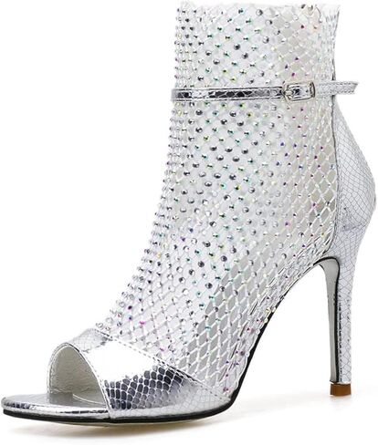 Azmodo حذاء حريمي مصارع مرصع بأحجار الراين مزين بالكريستال وكعب ستيليتو حذاء مفتوح من الأمام صنادل بكعب الكاحل للسهرات in Kuwait