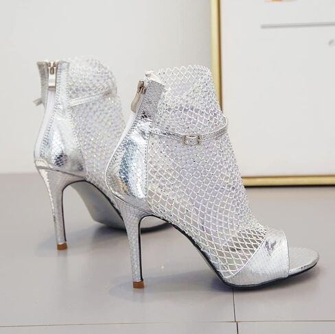 Azmodo حذاء حريمي مصارع مرصع بأحجار الراين مزين بالكريستال وكعب ستيليتو حذاء مفتوح من الأمام صنادل بكعب الكاحل للسهرات in Kuwait
