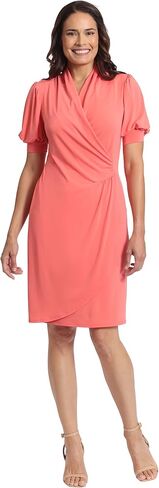London Times Women's Shirred Flounce Puff Sleeve Faux Wrap Dress in Saudi Arabia