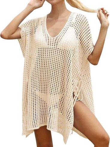 Women's Beach Cover Up Bikini Dress Knitted Sheer Lace Up Beach Dress Sexy Swimsuit Cover up Bottoms for Women in Saudi Arabia