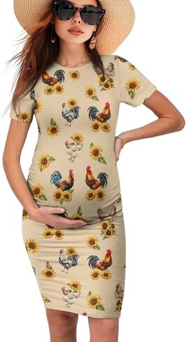 Maternity Summer Dress Midi Length Maternity Nursing Dress Short Sleeve Pregnancy Dress Pullover Bodycon Dresses in Kuwait