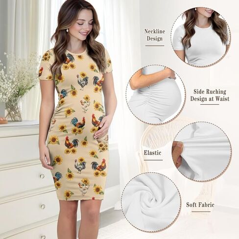 Maternity Summer Dress Midi Length Maternity Nursing Dress Short Sleeve Pregnancy Dress Pullover Bodycon Dresses in Kuwait