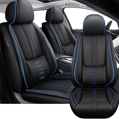 5PCS Premium Leather Seat Covers for Honda Cars, Fits 96% of Models, Waterproof, Stain-Resistant Car Seat Protectors（Black&Blue-Deluxe） in Saudi Arabia