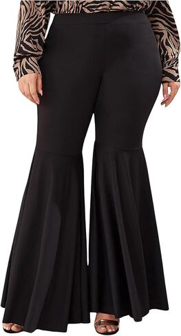 WDIRARA Women's Plus Size Flare Bell Bottom Pants High Waist Stretchy Long Pants in Kuwait