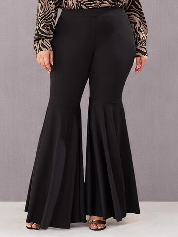 WDIRARA Women's Plus Size Flare Bell Bottom Pants High Waist Stretchy Long Pants in Kuwait