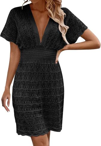 Deep V Vech Beach Skirt Pattern Hollow Beach Skirt مرنة الخصر بيع غطاء استحمام الأمومة الشاطئ in Saudi Arabia