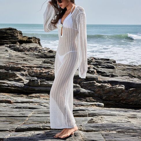 ملابس السباحة المحبوكة للسيدات تستر فوق 3D Floral Hollow Out Open Back Tie Up Maxi Dress Tover Ups Ups for Women in Saudi Arabia