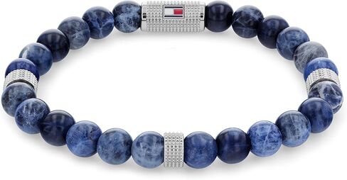Tommy Hilfiger Men's Jewelry Stainless Steel, Black Lava Bead and Black Elastic Rope Stone Bracelet, Color: Black (Model: 2790435) in Saudi Arabia