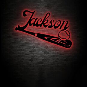 Baseball Metal Sign with LED Lights, Personalized Baseball Player Us Flag Metal Sign, Custom Baseball Name Sign, Baseball Neon Metal Wall Décor Sign SEA17-TKGMT118.7