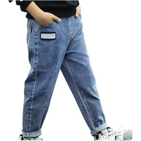 Baggy Jeans Boys Y2K Straight Wide Leg Denim Pants Kids Casual Elastic Waist Loose Trousers Pockets Streetwear 4-14T