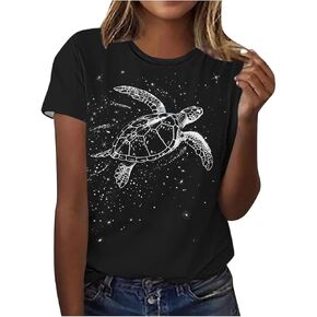 Sea Turtle Shirts Women Ocrean Creature Tshirts Hawaiian Beach Life Graphic Tee Wildlife Animal Print Vacation Tops
